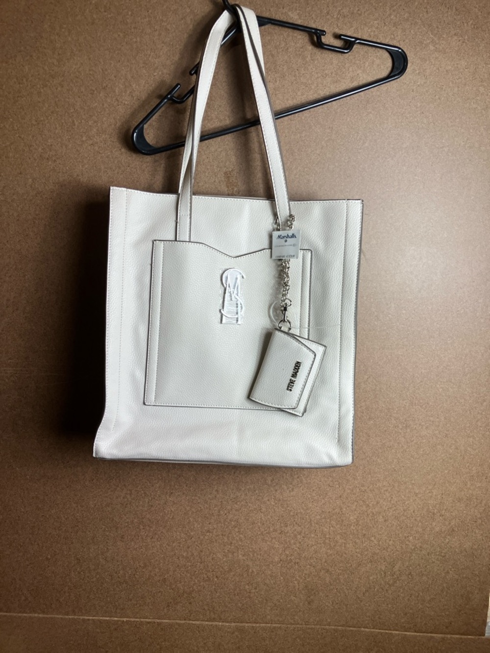 Steve Madden Cream Leather Tote with Removable Card Holder